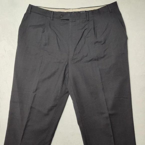 Canali Pants Mens 58 38x28 Gray Pinstripe Wool Pleated Dress Trousers Made Italy